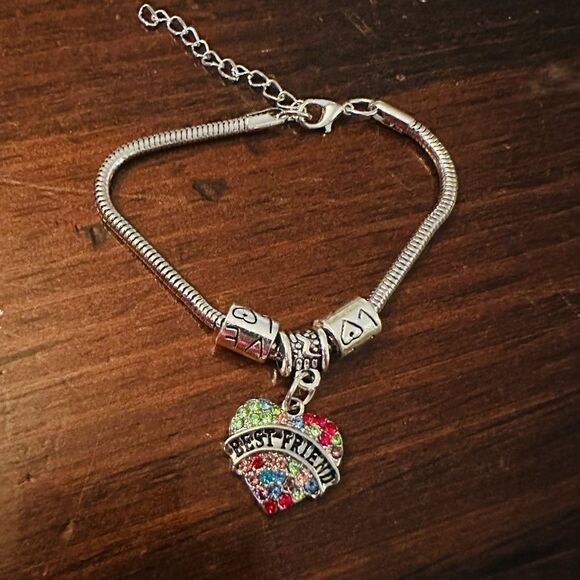 🎉🎉NEW🎉🎉BEST FRIENDS LOVE Bracelet w/ Colorful Rhinestones OS Adj Charms - Picture 2 of 4